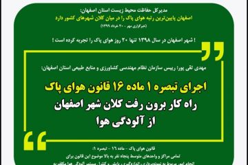 اجرای تبصره ۱ ماده ۱۶ قانون هوای پاک، راه‌کار برون رفت کلان‌شهر اصفهان از آلودگی هوا