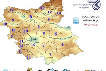 پیش بینی بارش باران در بیشتر نواحی و برف در ارتفاعات و مناطق سردسیر آذربایجان شرقی